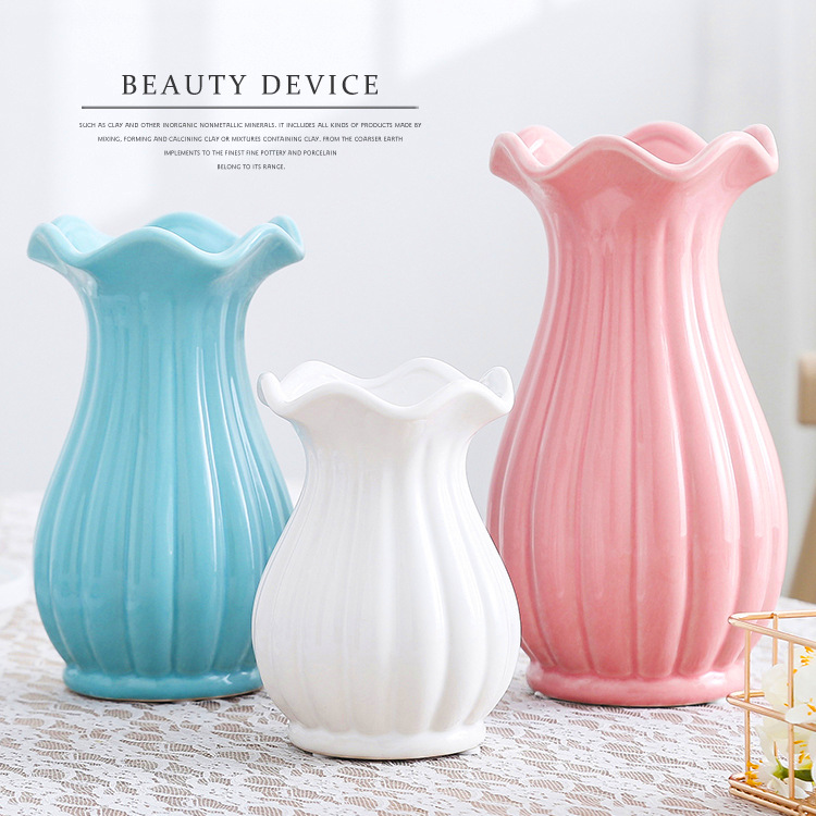 2026 White Ceramic Vase Home Decoration Sample room, Nordic ruffled edge flower vase, Chaozhou Vase manufacturer, small size pic 5