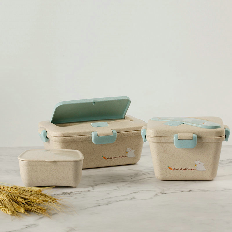 B-527 Creative Plastic Bento Box, Blue Wheat Fragrance Rectangular Bento Box, Instant Noodle box pic 7