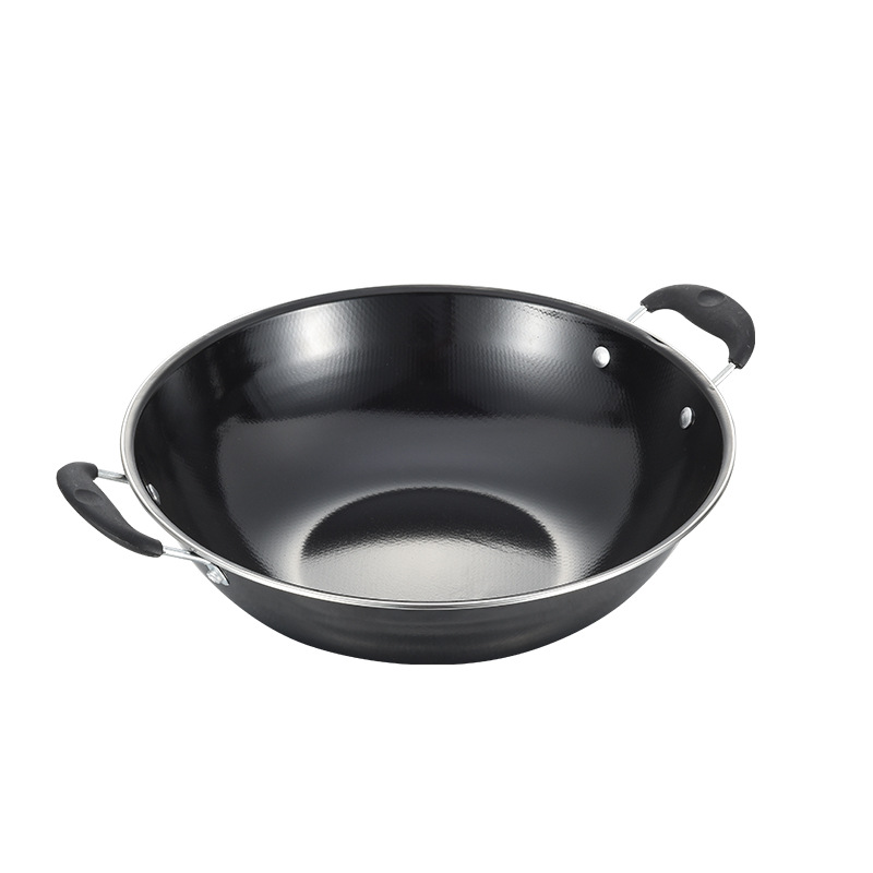 Outdoor cookware manufacturer wholesale wok, enamel wok, double-ear physical non-stick, camping cooking wok, iron wok pic 12