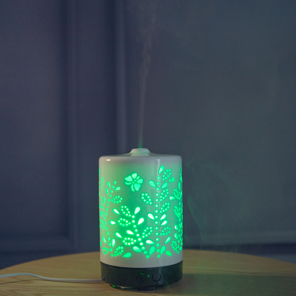 国潮陶瓷香薰加湿器炫丽七彩夜灯加湿香薰外观花纹详情5