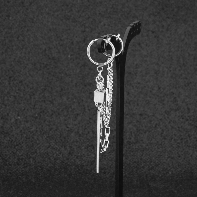 钛钢耳环货源 防弹的少年同款耳链耳环 个性流苏不锈钢饰品批发详情13