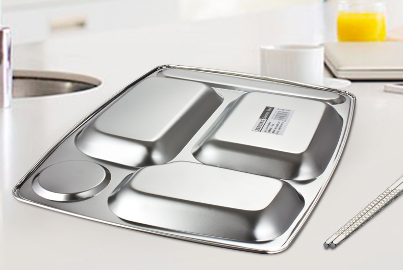 Stainless steel fast food plates with five large compartments, thickened and deepened, are specially designed for student company canteens. Wholesale from the manufacturer pic 3