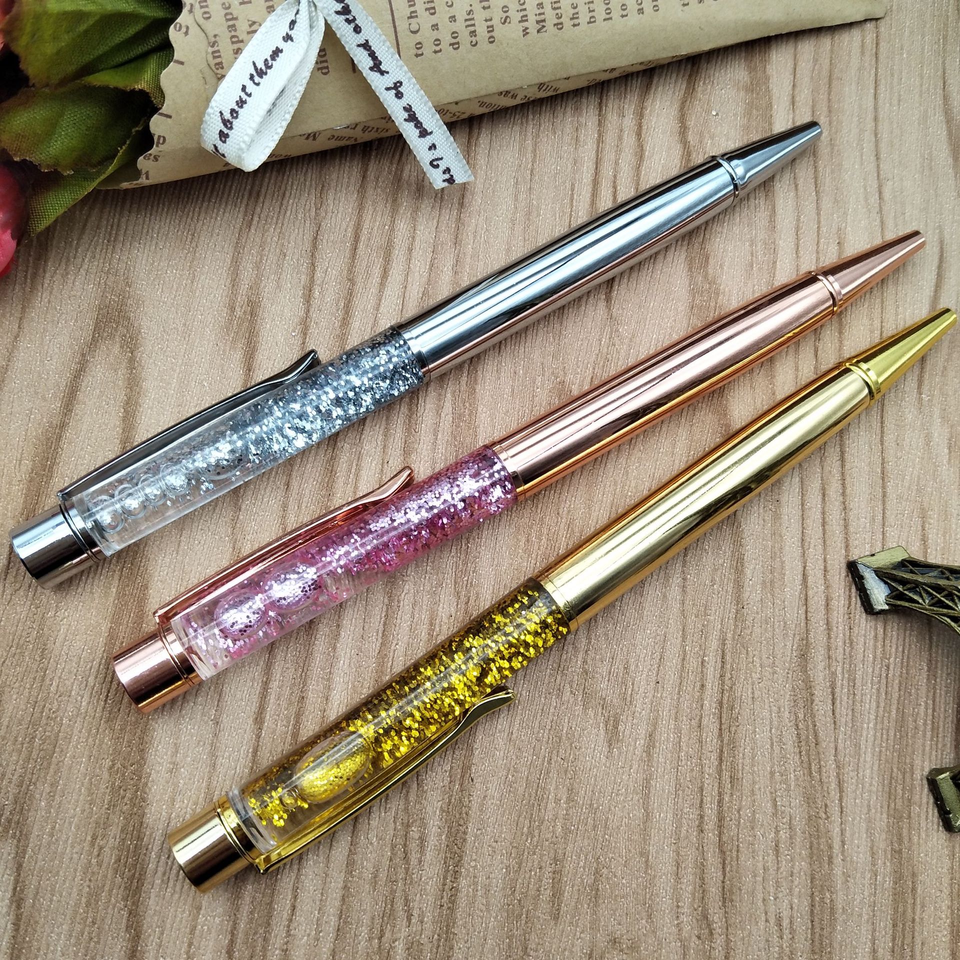 Sand gold powder in oil pens, crystal pens, metal pens, empty tube pens, in-stock gifts, advertising pens, ballpoint pens pic 9