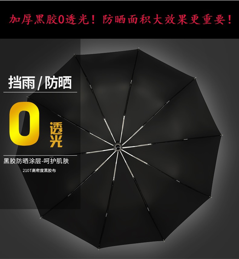 511 Umbrella, extra-large 140 fully automatic umbrella, folding and reinforcing, wind-resistant, sunny and rainy dual-purpose black rubber sunshade pic 14