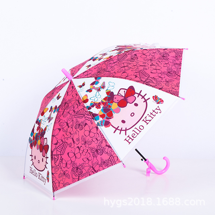 Factory wholesale of fresh and clean black vinyl anti-drip automatic long-handled straight pole cartoon umbrellas to protect against heavy rain pic 10