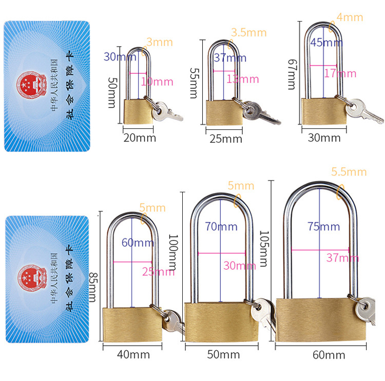 Extended lock hook, waterproof thin brass solid lock, 40mm long beam copper padlock, anti-theft window cabinet door concentric through opening copper lock pic 5
