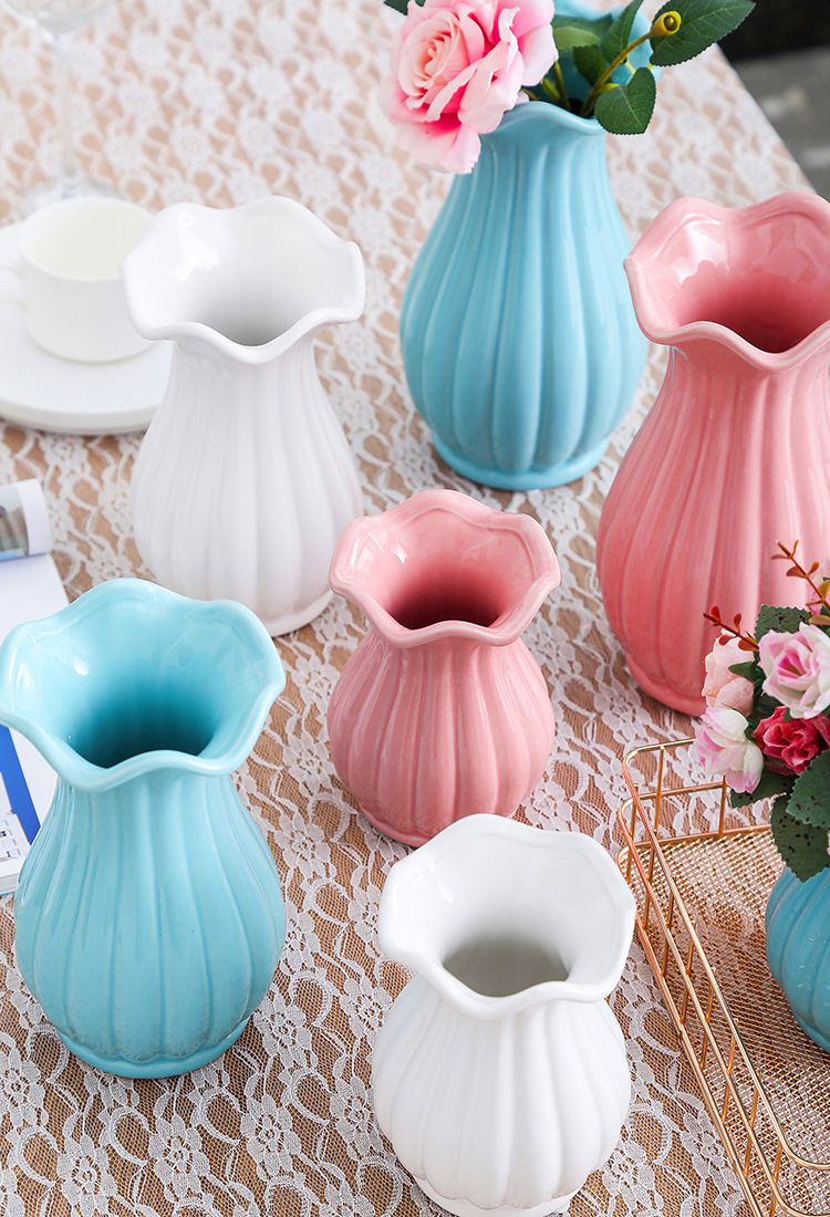 2026 White Ceramic Vase Home Decoration Sample room, Nordic ruffled edge flower vase, Chaozhou Vase manufacturer, small size pic 15