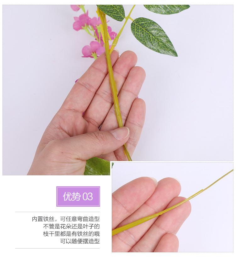 Artificial wisteria flowers, artificial wisteria strips, decorative flowers, wrapped hanging flowers, plastic flowers, wisteria vines, strung flowers, plants, air conditioning pipes for shading pic 13