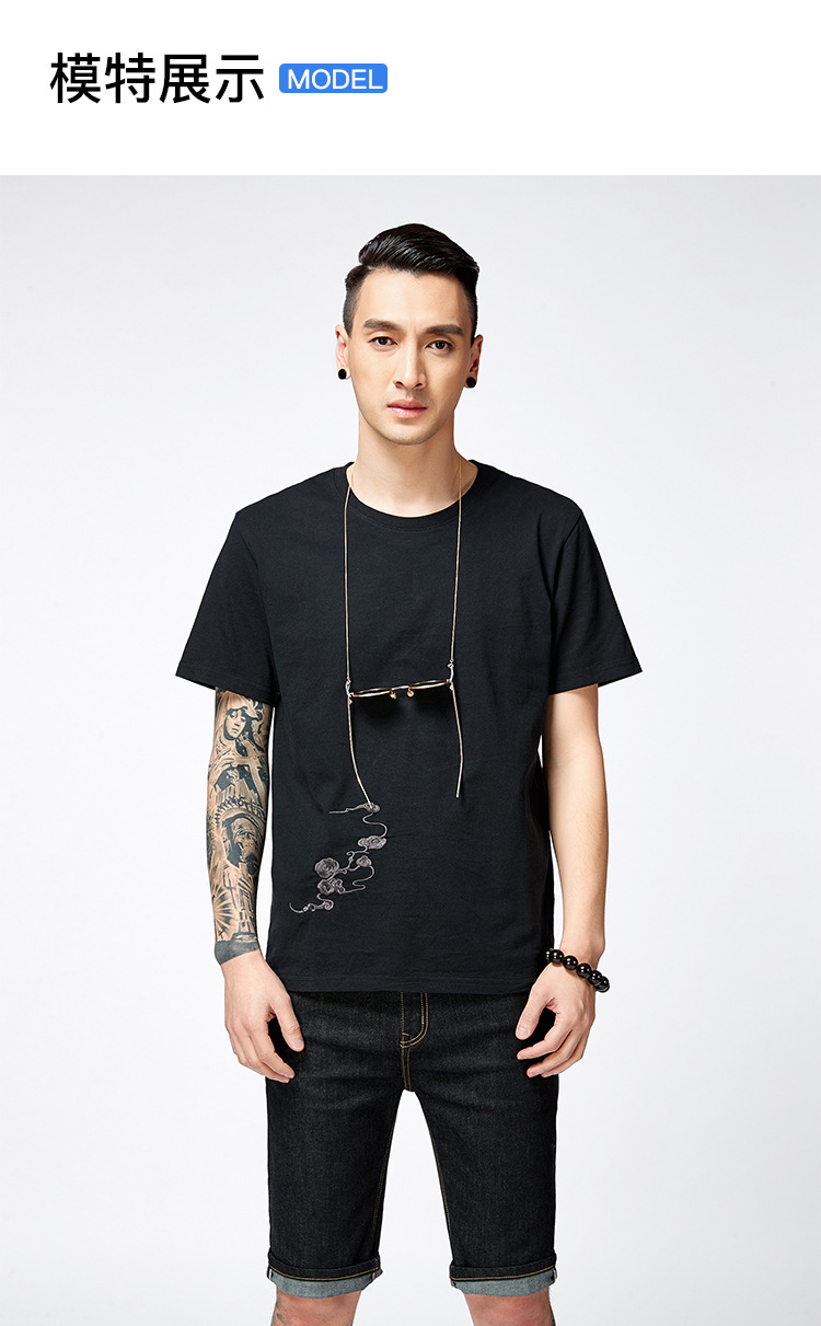 夏季新款国潮中国风麒麟刺绣宽松肥佬纯棉半袖体恤男装短袖t恤男详情8