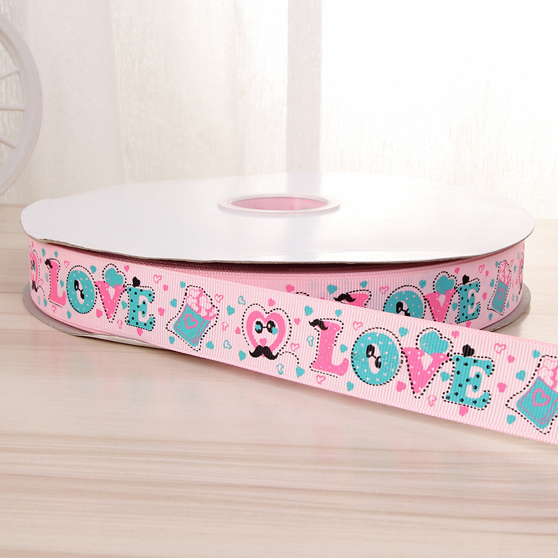螺纹带情人节系列 LOVE多色印花螺纹带礼品鲜花包装彩带缎带批发详情7