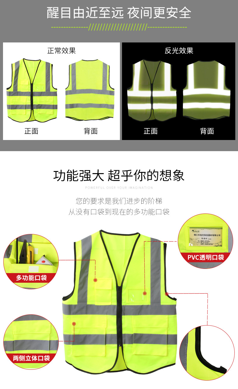 Safety multi-pocket reflective vests, car reflective vests, waistcoats, sanitation clothing, road traffic construction reflective vests pic 4