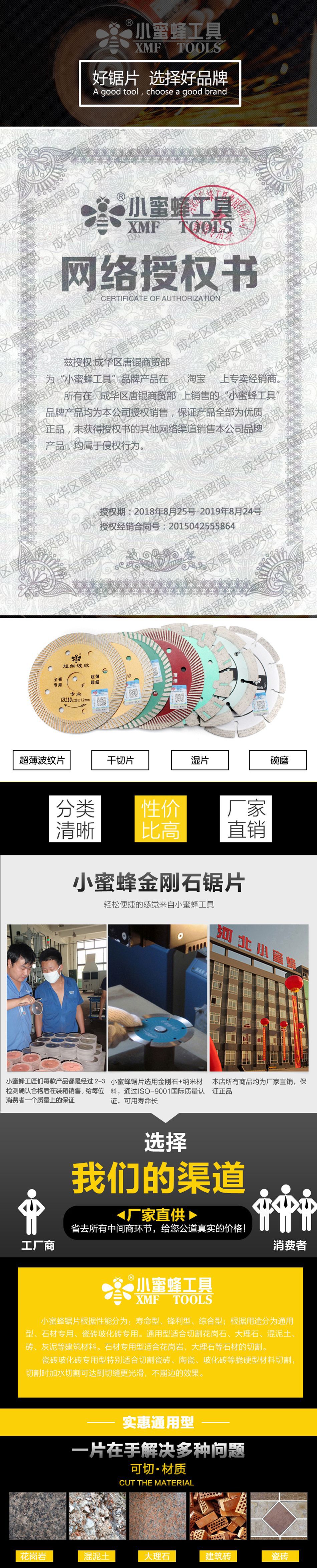 小蜜蜂切割片金刚石锯片烧结大理石鹅卵石瓷砖石材加工云石机锯片详情1