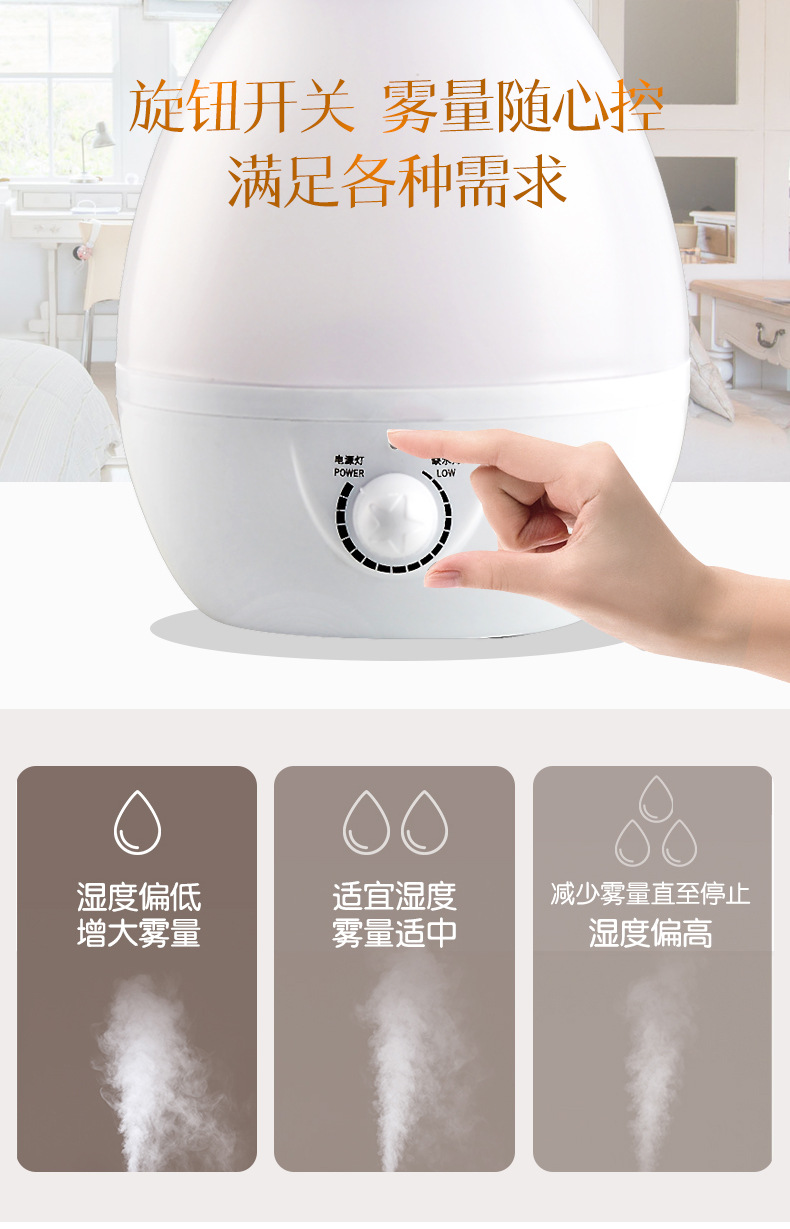 家用桌面超声波雾化加湿器大雾量小家电空气香薰水滴彩灯加湿器详情4