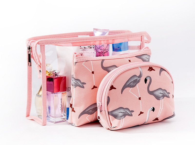 Nuevo estilo de color de las señoras cosmético almacenamiento bolsa set impermeable transparente PVC tocador paquete de tres piezas pic 2