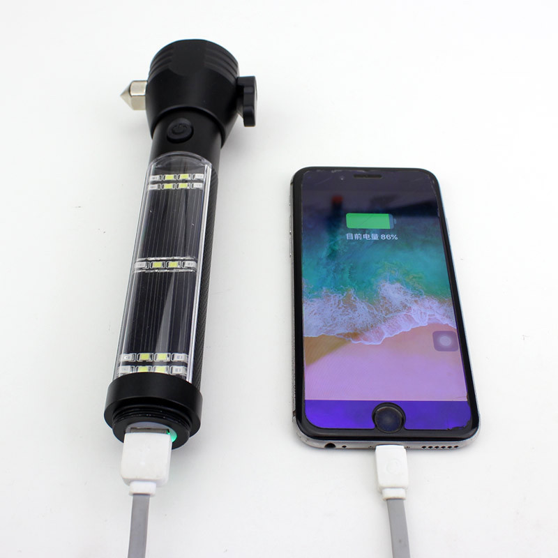 Tiger Hunter car usb charging safety escape hammer flashlight Solar safety hammer LED flashlight with strong LED light pic 69