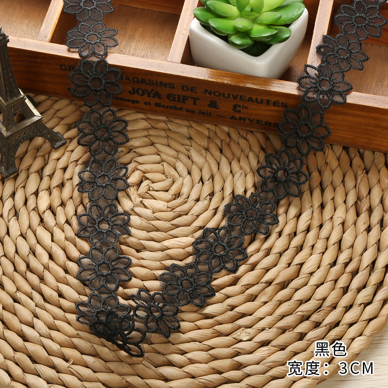 黑色蕾丝花边DIY服装辅料婚纱蕾丝涤纶头饰欧根纱花边详情8