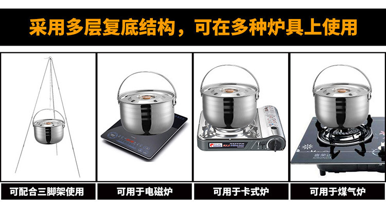 Stainless steel pot sets for outdoor 6-8 people, camping cookware, kettles, gas stoves, portable equipment, tableware, camping pic 14