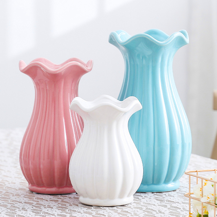 2026 White Ceramic Vase Home Decoration Sample room, Nordic ruffled edge flower vase, Chaozhou Vase manufacturer, small size pic 19