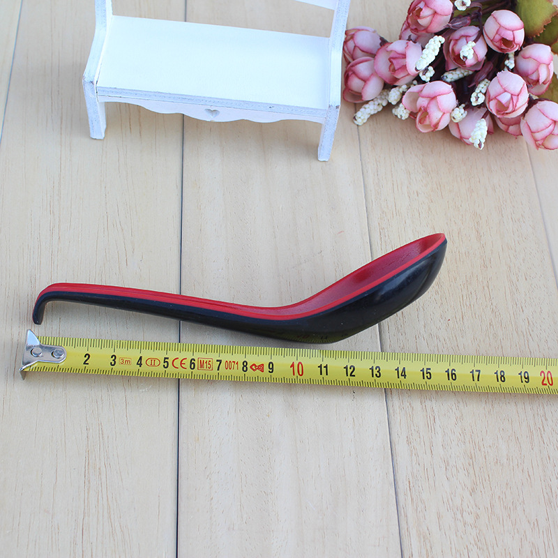 Wholesale plastic spoons, two-color spoons, imitation porcelain tableware, black and red soup spoons, upturned tail hook spoons/spoons, one yuan wholesale pic 9