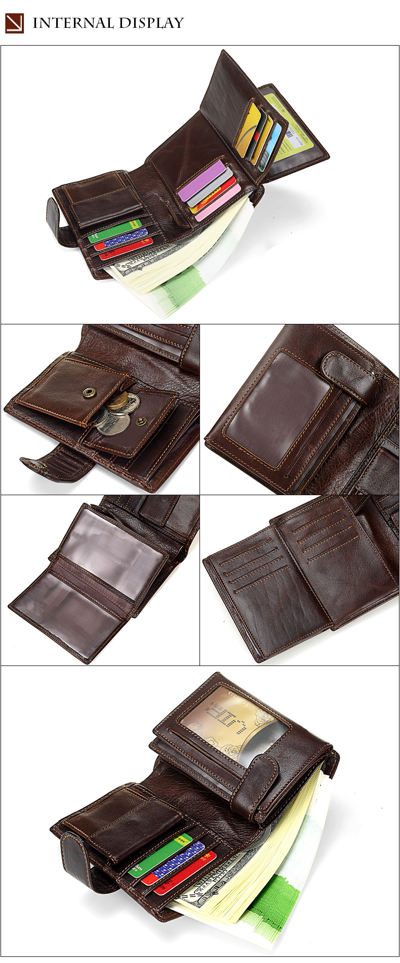 跨境男士短款真皮钱包复古零钱夹头层牛皮竖款卡包大容量详情15