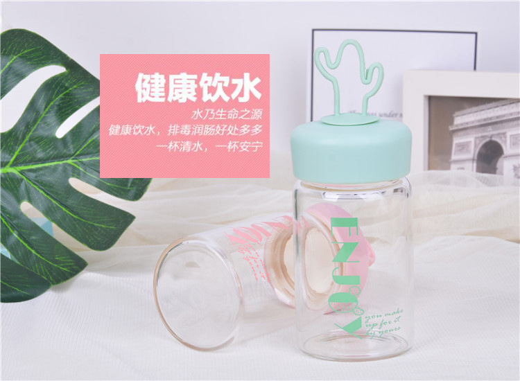 促销礼品印logo慕色小清新手提玻璃杯学生便携随手杯可爱卡通水杯详情5