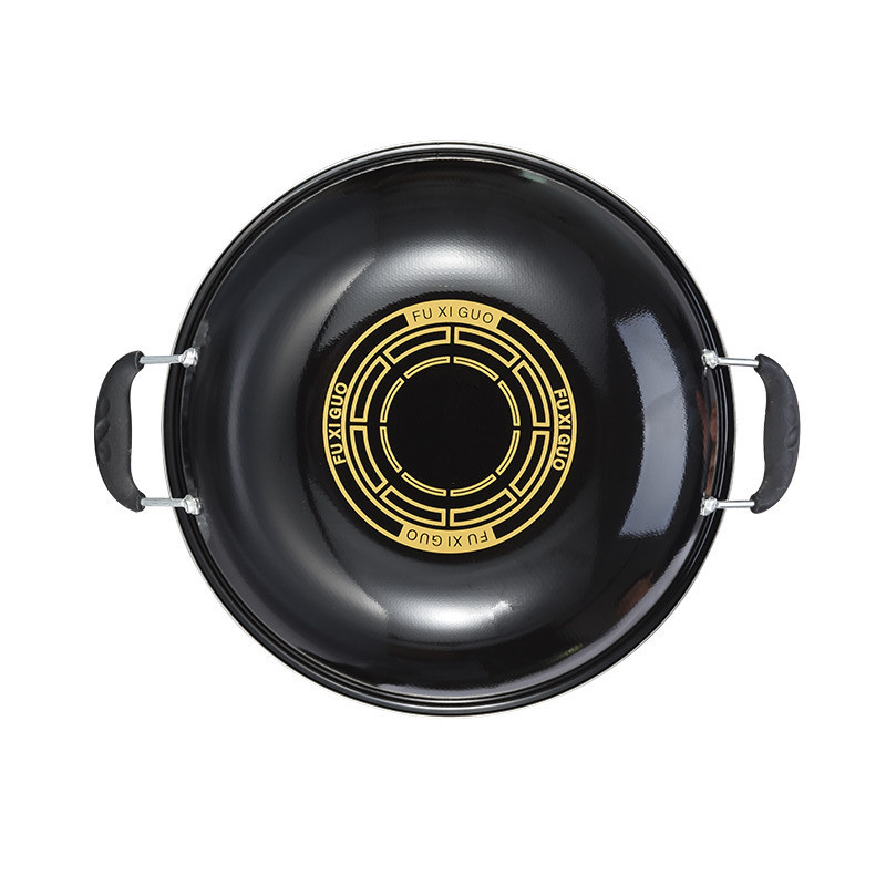 Outdoor cookware manufacturer wholesale wok, enamel wok, double-ear physical non-stick, camping cooking wok, iron wok pic 15