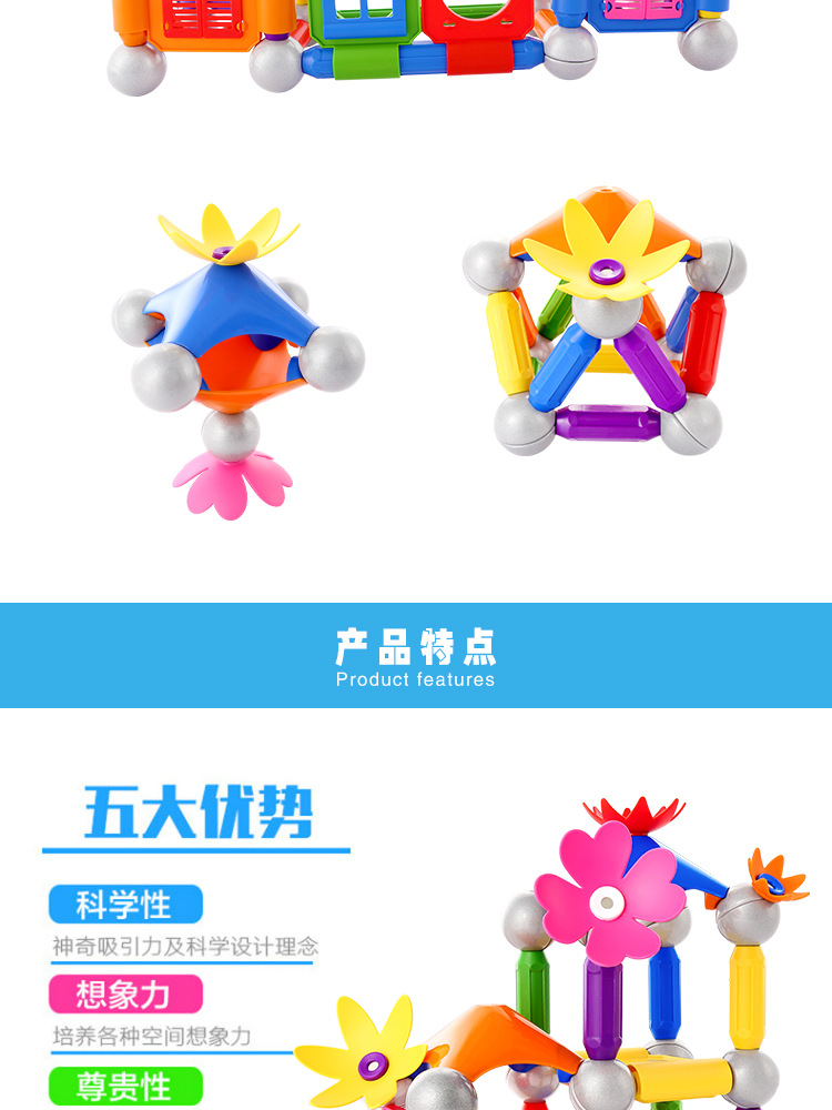 100pcs color box magnetic bar toy set for children, large particle educational magnetic assembly magnetic car building blocks wholesale pic 20