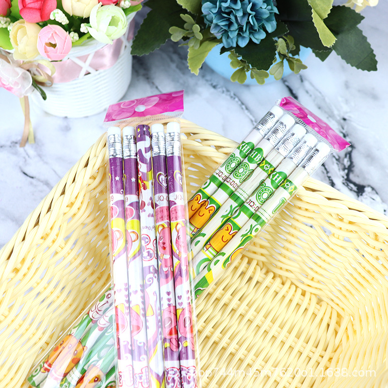 A pack of 5 student cartoon erasers and pencils, HB pencil writing tools, at a one-yuan store pic 11