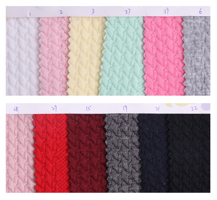 We have 32s weft knitted polyester jacquard knitted fabric and elastic knitted air layer baby and children's fabric in stock pic 7