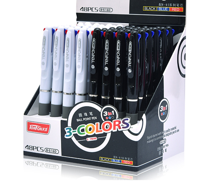 Tianfeng three-color Ballpoint Pen Black and White Barrel multi-color Pen wholesale 516D Office Press Ballpoint Pen pic 13