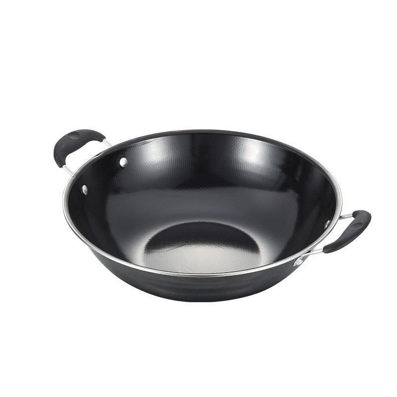 Outdoor cookware manufacturer wholesale wok, enamel wok, double-ear physical non-stick, camping cooking wok, iron wok pic 14