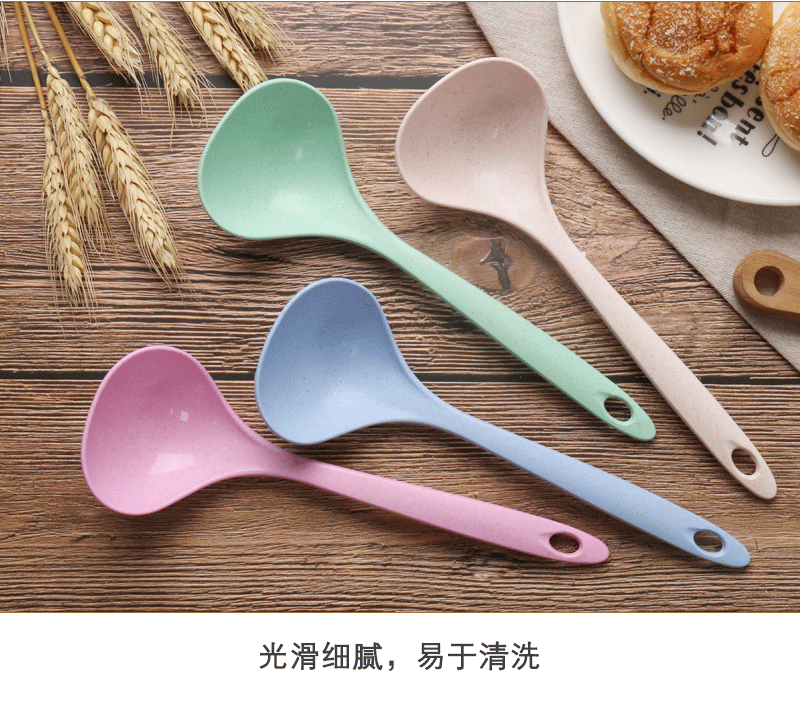 【 Thickened wheat straw soup spoon 】 Household long-handled porridge spoon, kitchen large soup spoon, plastic large porridge spoon pic 15