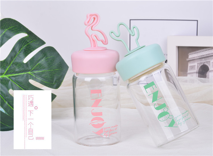 促销礼品印logo慕色小清新手提玻璃杯学生便携随手杯可爱卡通水杯详情4