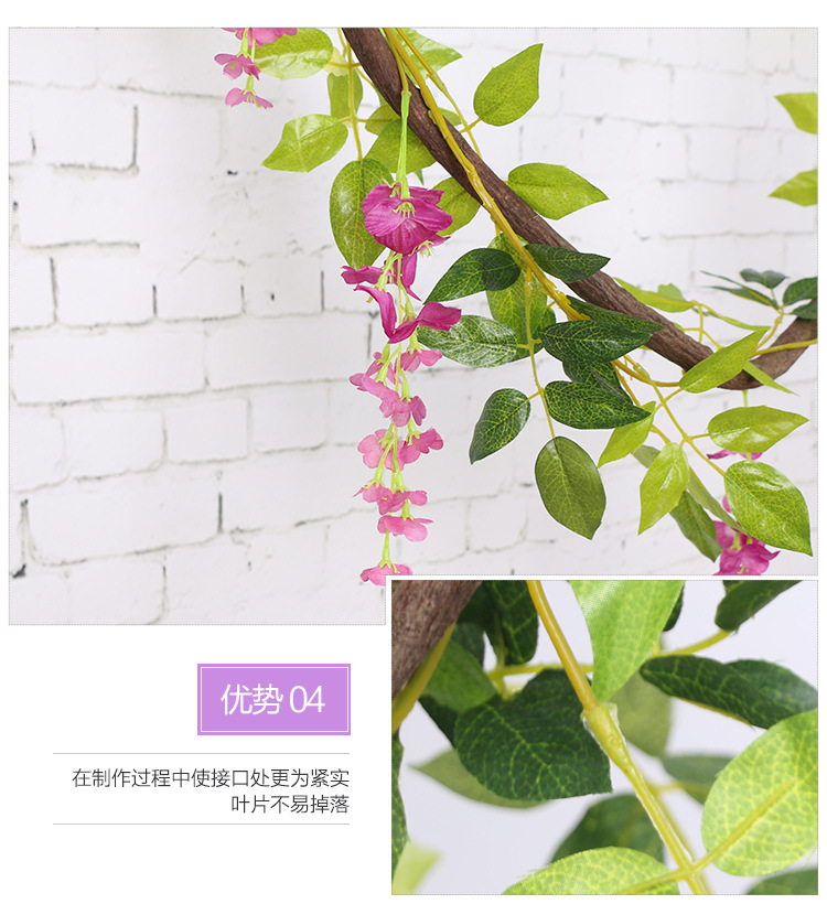 Artificial wisteria flowers, artificial wisteria strips, decorative flowers, wrapped hanging flowers, plastic flowers, wisteria vines, strung flowers, plants, air conditioning pipes for shading pic 14