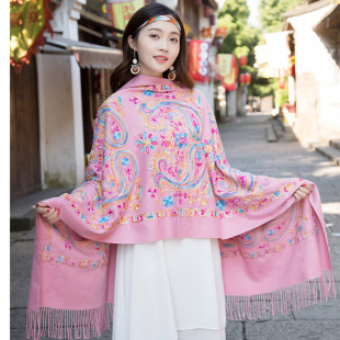 Yunnan Chinese style embroidery scarf for women autumn and winter, ethnic style cashmere Suzhou embroidery thickened warm shawl, dual-purpose pic 9