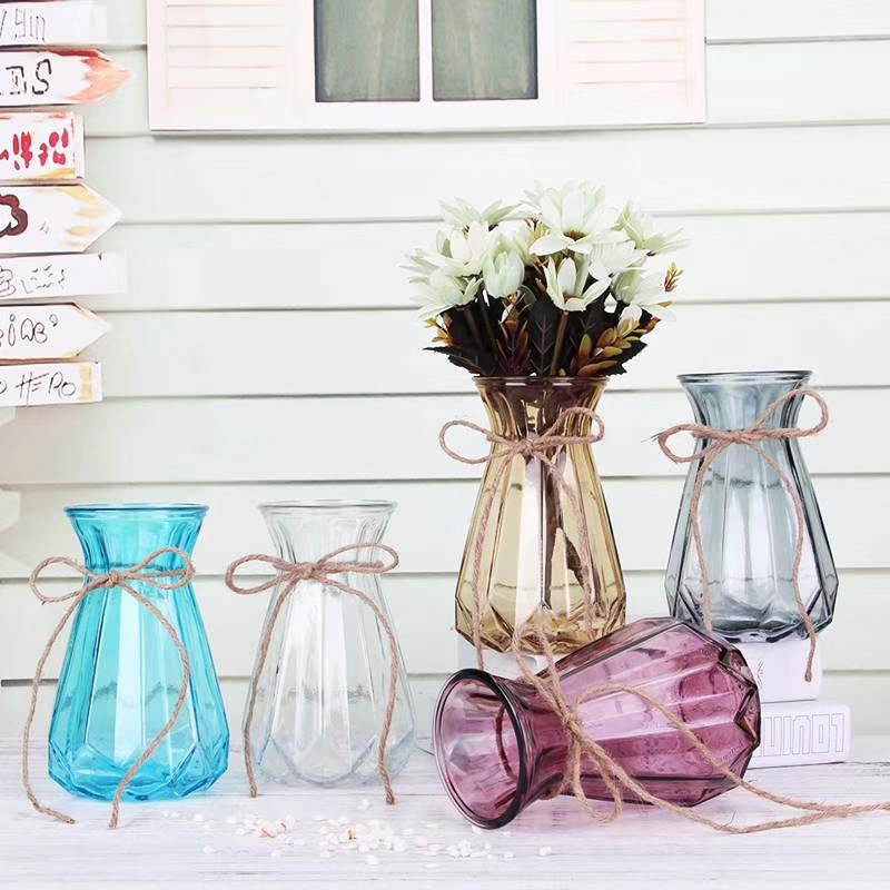 Creative European-style glass vases, transparent hydroponic bottles, flower arrangement vases, living room ornaments, fresh and colorful origami vases pic 33