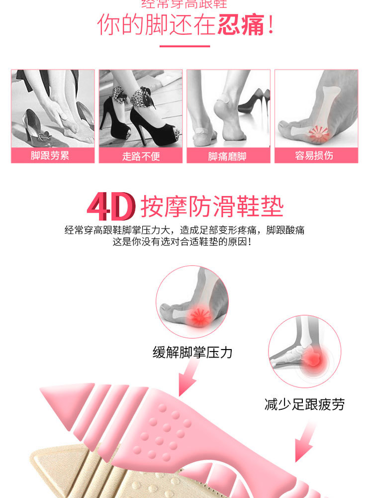 4D尖头高跟鞋鞋垫薄女透气吸汗按摩软减震减痛防磨海绵详情2