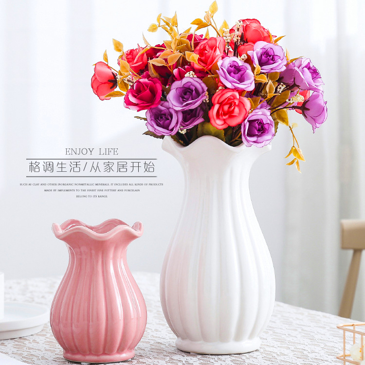 2026 White Ceramic Vase Home Decoration Sample room, Nordic ruffled edge flower vase, Chaozhou Vase manufacturer, small size pic 6