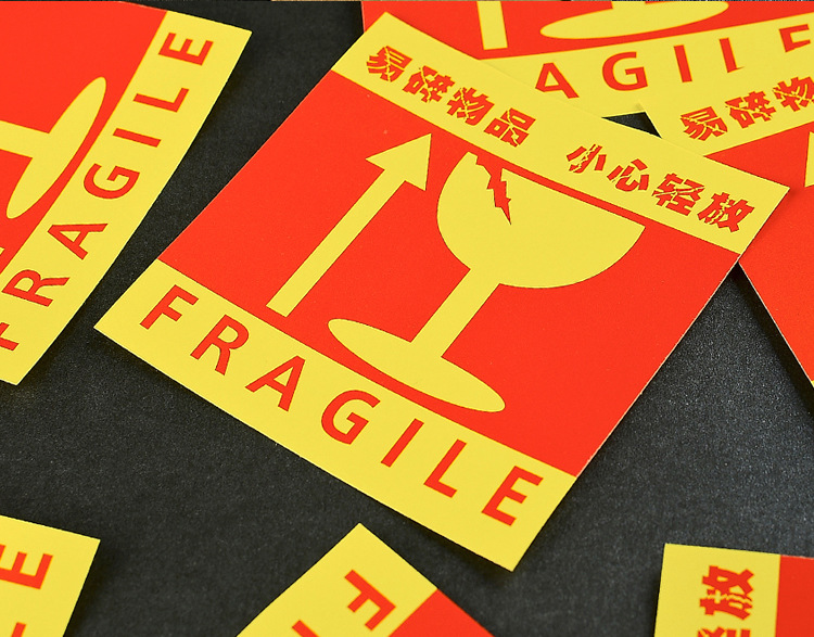 Fragile label English self-adhesive sticker in stock. Fragile label facing up, do not press. Express fragile item warning label pic 16