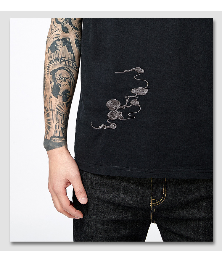 夏季新款国潮中国风麒麟刺绣宽松肥佬纯棉半袖体恤男装短袖t恤男详情9