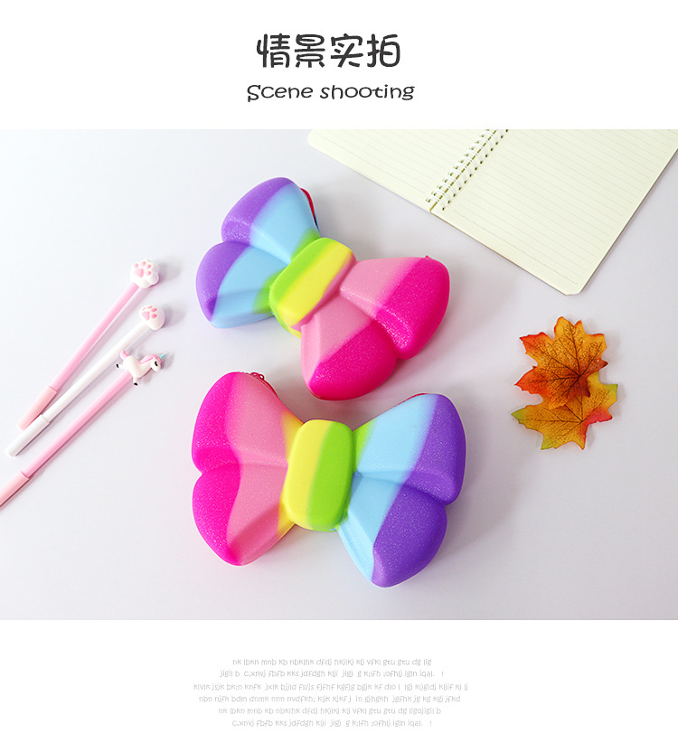 创意可爱彩虹蝴蝶结大容量硅胶笔袋幼儿园学生防水文具盒批发通用塑料详情7