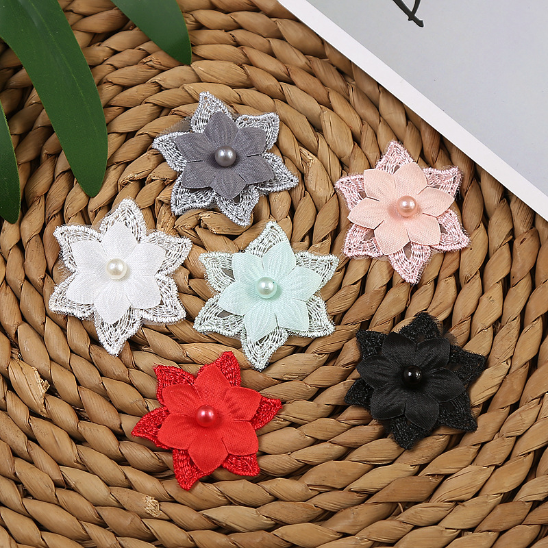 Six-color double-layer beaded lace flower DIY clothing accessories, wedding dress lace polyester headwear, organza flower pic 6
