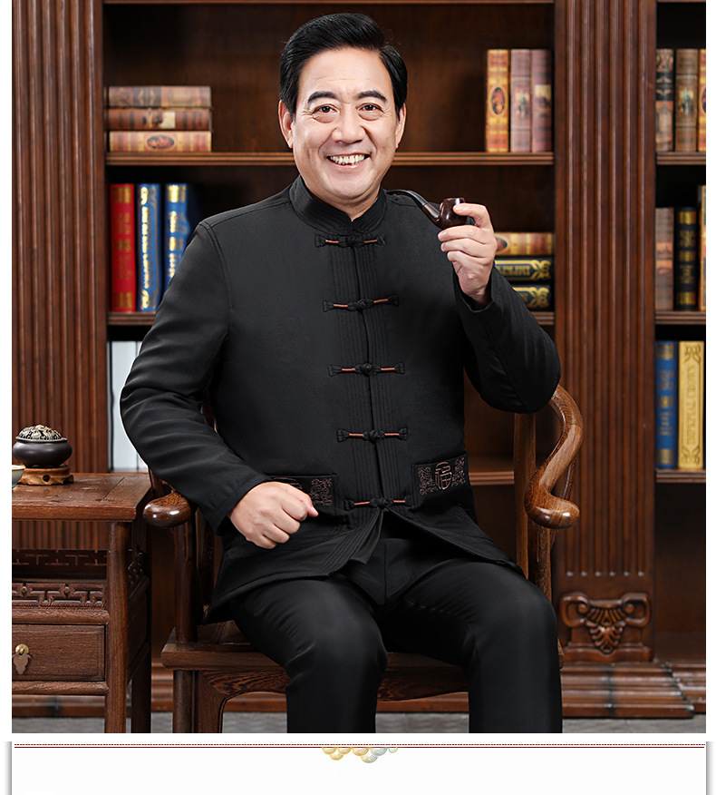 国潮新款中国风夹克复古时尚加绒国风两件套手工盘扣休闲民族风爸爸装详情14