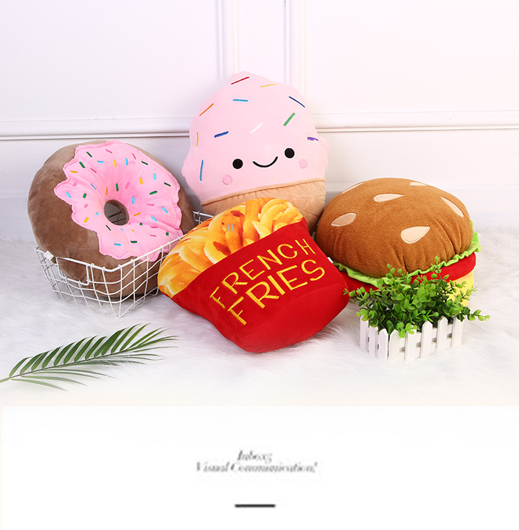 Simulated fruit throw pillow, plush hamburger, French fries cushion, cartoon ice cream doughnut, plush toy doll gift pic 2