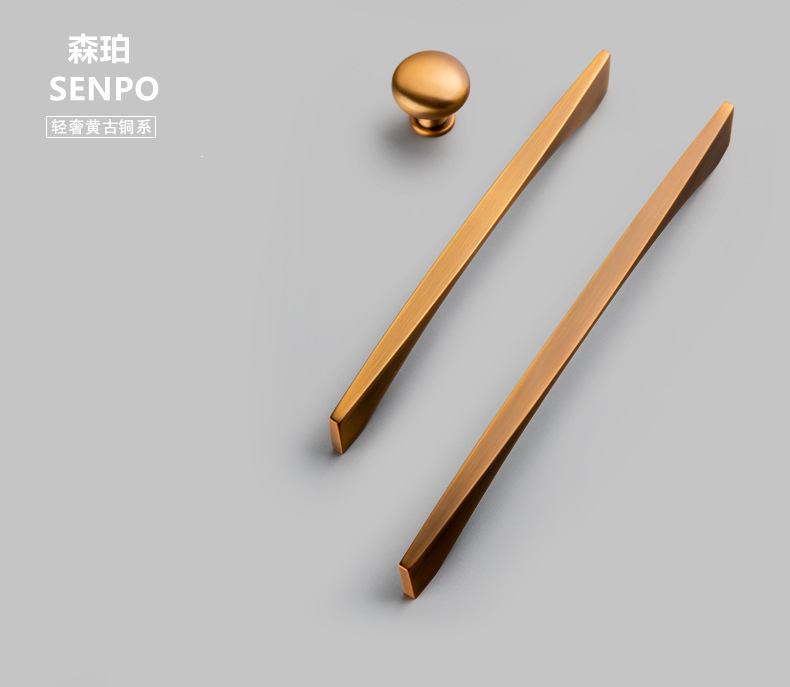 森珀北欧现代简约轻奢拉手橱柜衣柜柜门抽屉电视柜拉手黄古铜拉手详情2