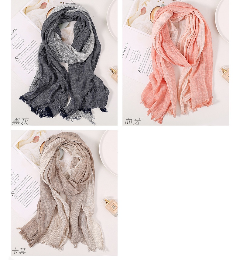 棉麻质感围巾女长款仿亚麻围巾春夏秋冬款文艺日系渐变色女复古潮详情4