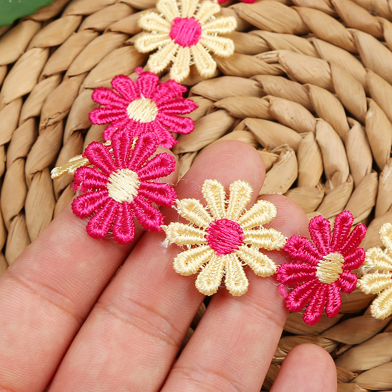 Factory direct sales of water-soluble lace, 10-petal lace, colorful flower embroidery lace headwear decals in stock pic 10