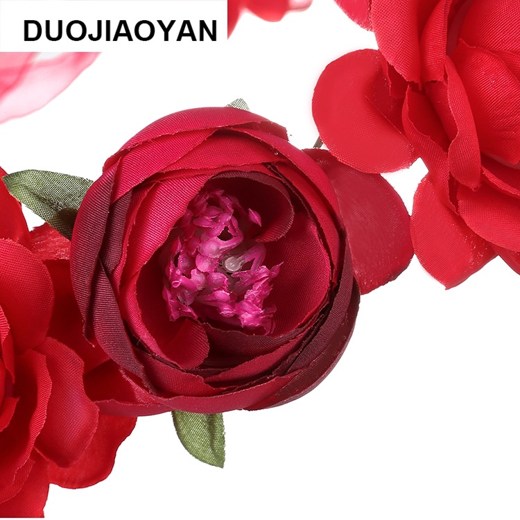 Realistic garland headwear, fabric rose flower bride garland, forest-themed super fairy vacation photography, hair accessory pic 43