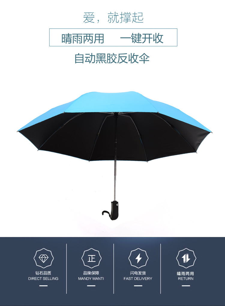 Wholesale creative three-fold umbrellas, fully automatic reverse umbrellas, folding black rubber sun umbrellas, outdoor car umbrellas, sunshade umbrellas pic 12