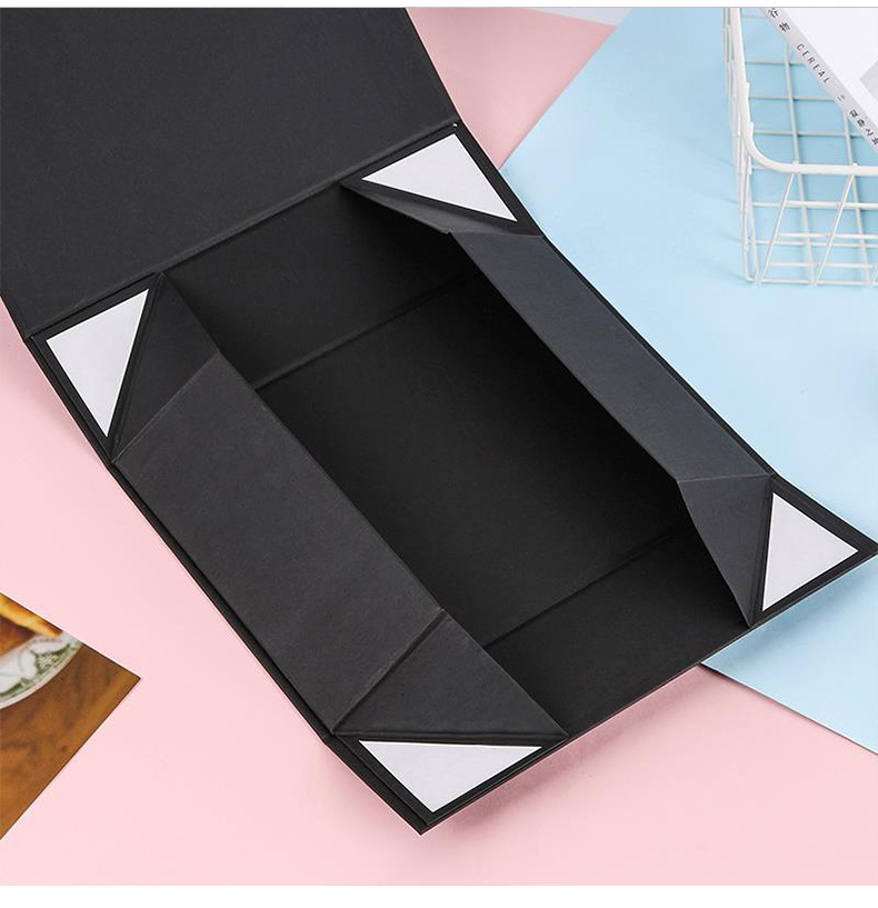 Wholesale of black folding one-piece flip cover packaging box, magnetic hard paper packaging box with top and bottom covers, gift box pic 4